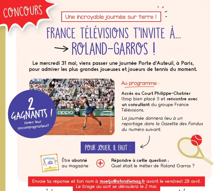 Concours France Télévisions x À fond ! pour gagner 2 places pour Roland-Garros